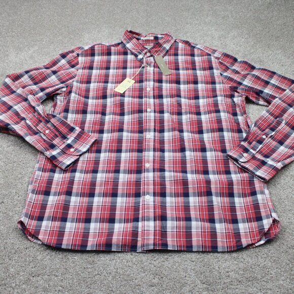 J Crew Shirt NWT Mens XL Red/Blue/White 2 Ply Cotton Secret Wash Slim Fit L/S - Picture 2 of 14